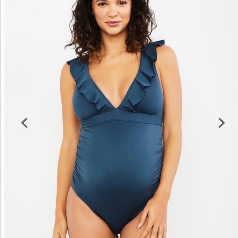 A Pea in the Pod Blue Ruffle One Piece Swimsuit